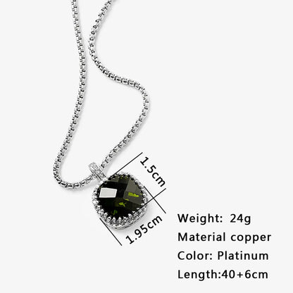 Copper White Gold Plated Classical Retro Inlay Square Zircon Pendant Necklace