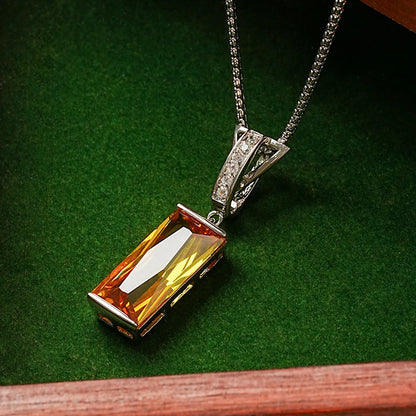 Copper White Gold Plated Classical Retro Inlay Square Zircon Pendant Necklace