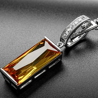 Copper White Gold Plated Classical Retro Inlay Square Zircon Pendant Necklace