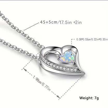 Copper White Gold Plated Elegant Heart Shape Plating Inlay Opal Pendant Necklace