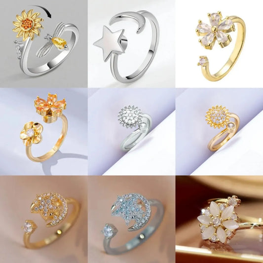 Copper White Gold Plated Gold Plated Plating Inlay Flower Glass Zircon Open Rings