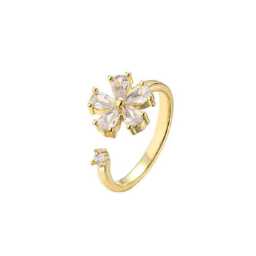 Copper White Gold Plated Gold Plated Plating Inlay Flower Glass Zircon Open Rings