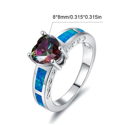 Copper White Gold Plated Gold Plated Plating Inlay Round Opal Zircon Rings