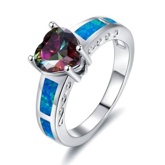 Copper White Gold Plated Gold Plated Plating Inlay Round Opal Zircon Rings