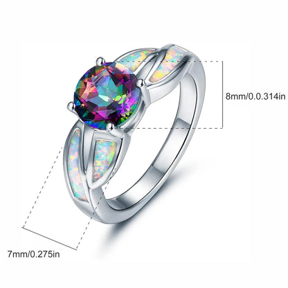 Copper White Gold Plated Gold Plated Plating Inlay Round Opal Zircon Rings