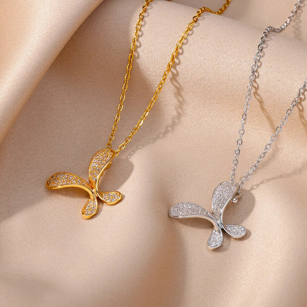 Copper White Gold Plated Gold Plated Simple Style Classic Style Plating Inlay Butterfly Zircon Pendant Necklace