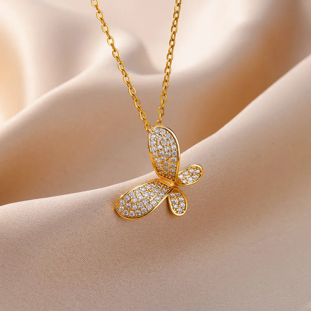 Copper White Gold Plated Gold Plated Simple Style Classic Style Plating Inlay Butterfly Zircon Pendant Necklace