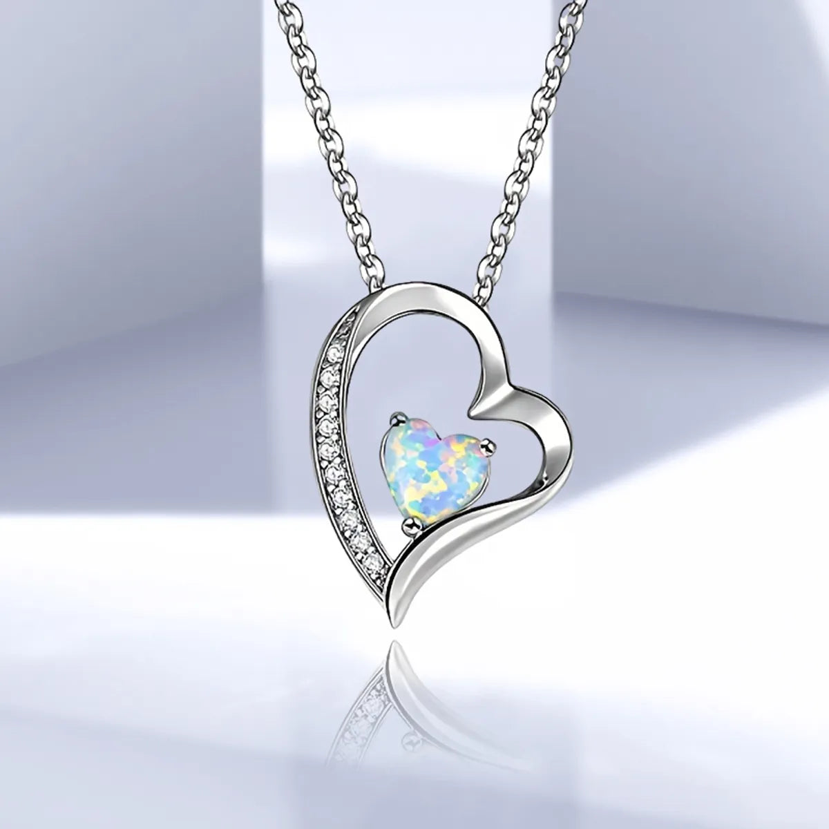 Copper White Gold Plated IG Style Simple Style Heart Shape Inlay Zircon Pendant Necklace