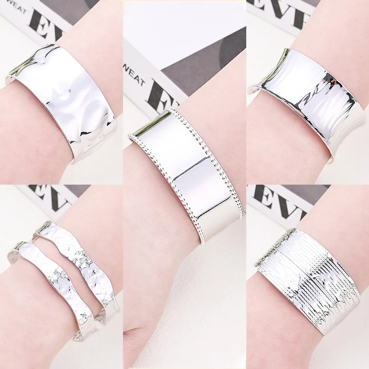 Copper White Gold Plated Polishing Simple Solid Color Lines Bangle