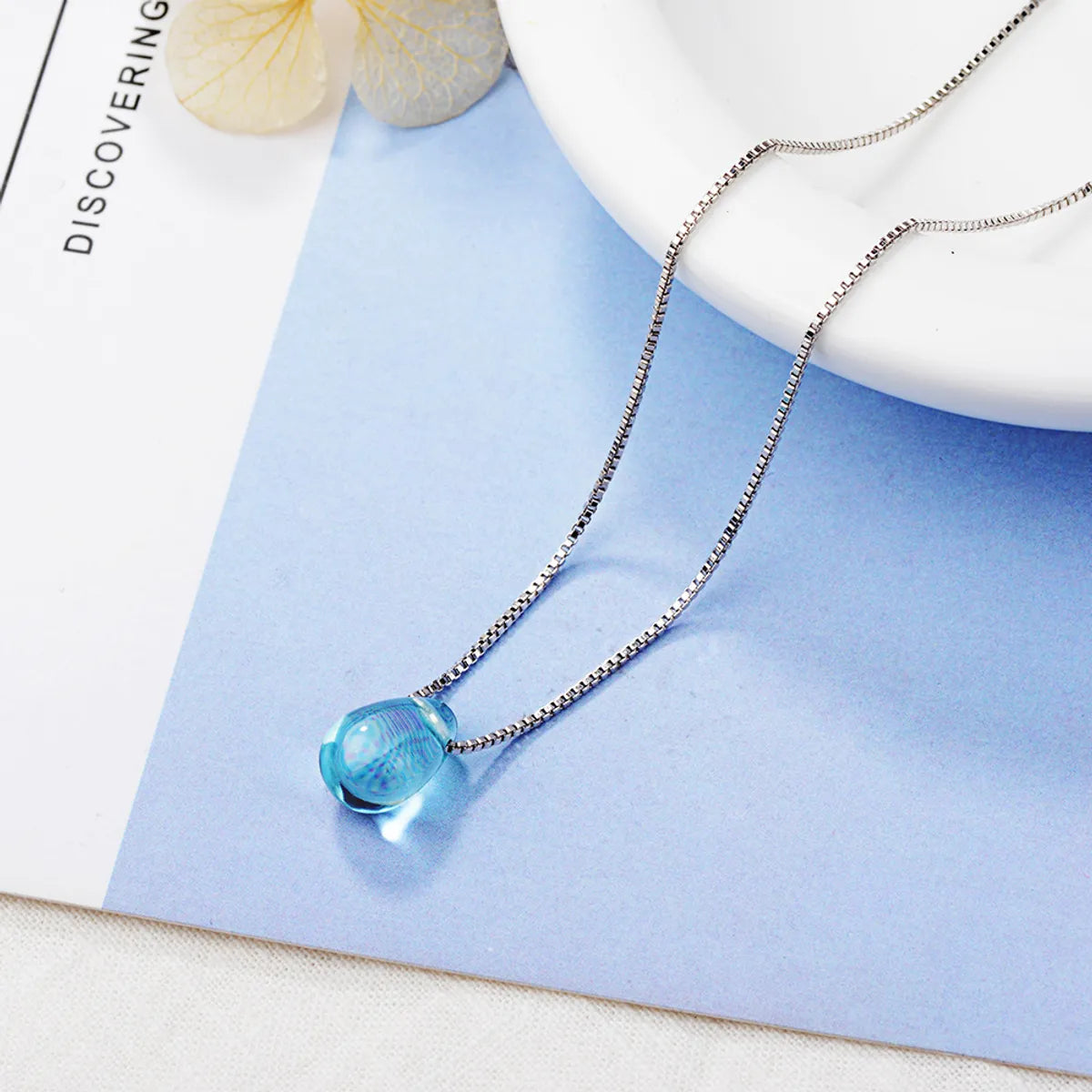 Copper White Gold Plated Simple Style Inlay Water Droplets Artificial Crystal Pendant Necklace