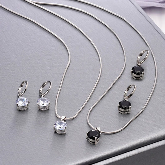 Copper White Gold Plated Simple Style Round Inlay Zircon Jewelry Set