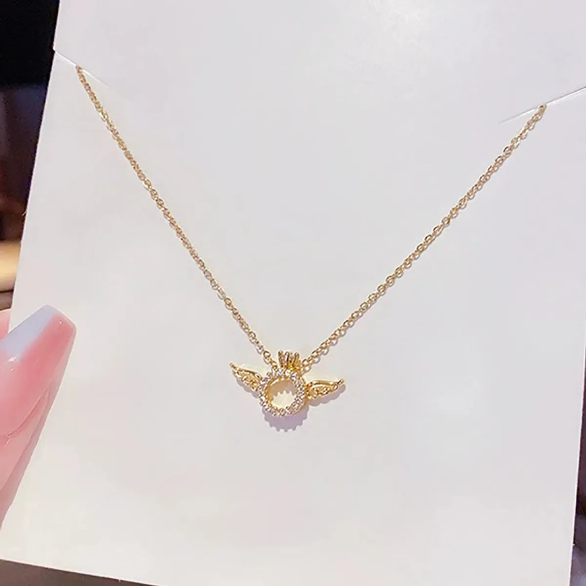 Copper White Gold Plated Simple Style Wings Plating Inlay Zircon Pendant Necklace