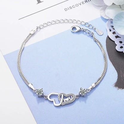 Copper White Gold Plated Sweet Heart Shape Bracelets