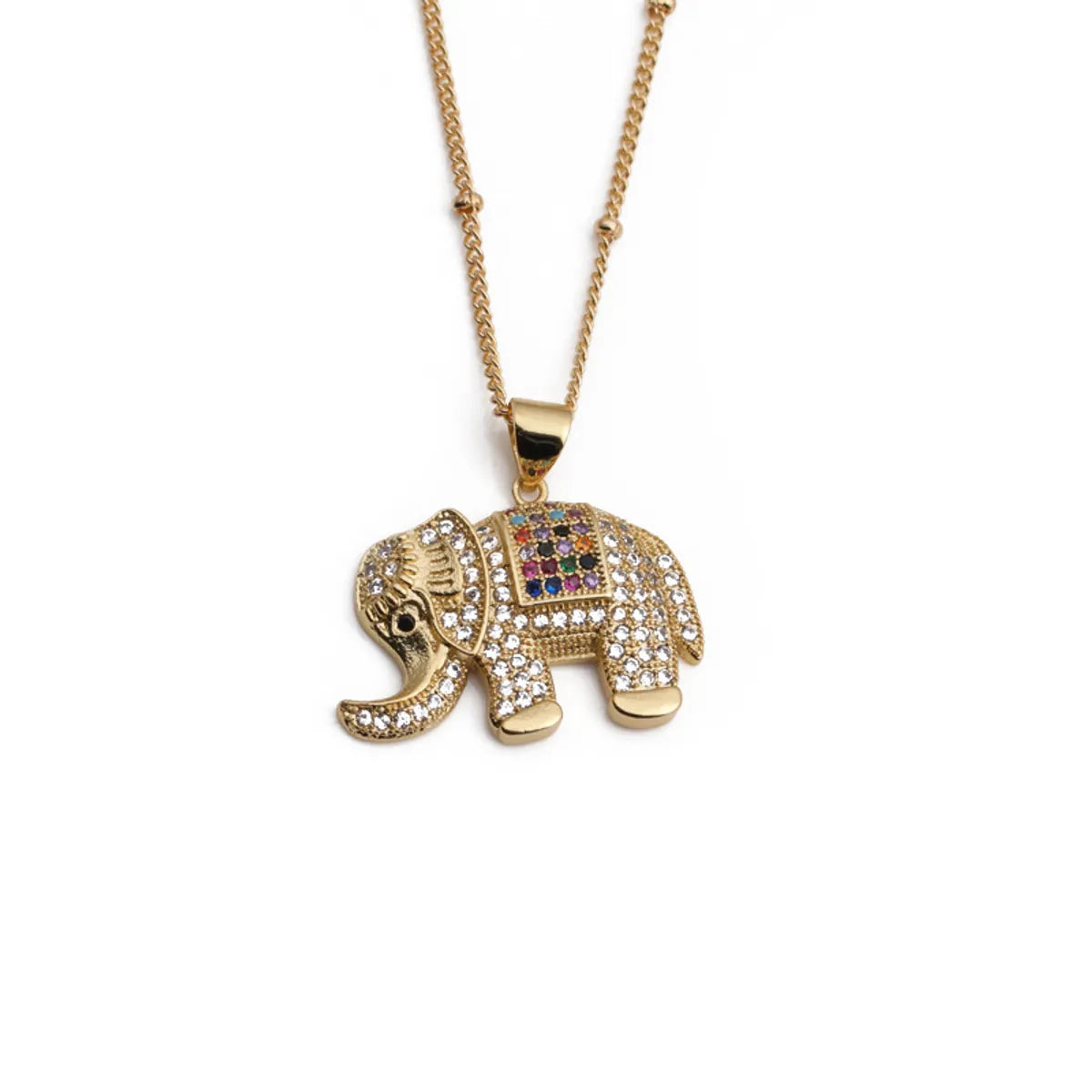 Copper Zircon Necklace Elephant Bull Head Pendant Necklace Female Wholesale