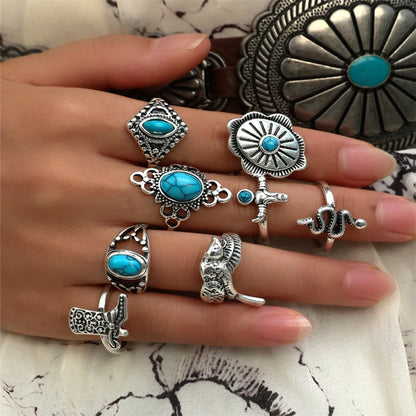 Cowboy Style Cactus Alloy Inlay Turquoise Women's Rings