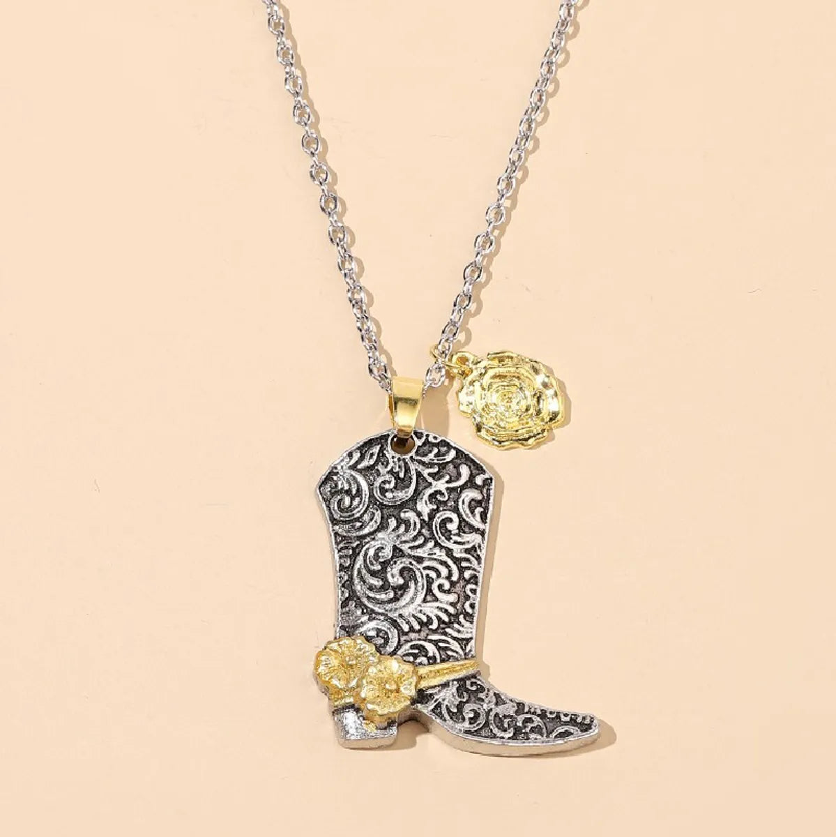 Cowboy Style Rose Boots Alloy Plating Women'S Pendant Necklace