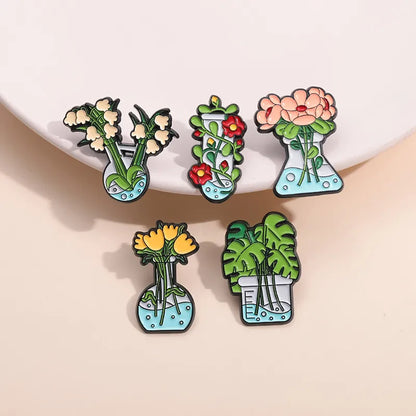 Cowboy Style Sweet Artistic Plant Flower Vase Alloy Stamping Stoving Varnish Plating Unisex Badge Brooches Collar Pin