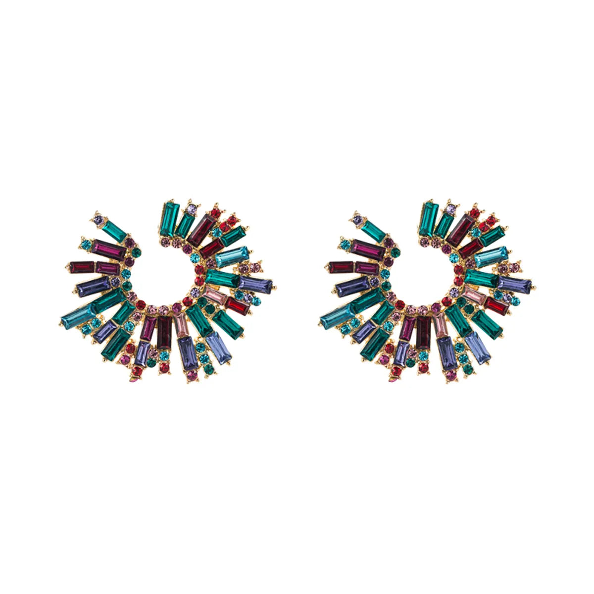 Creative Alloy Diamond Rhinestone Color Sunflower Earrings