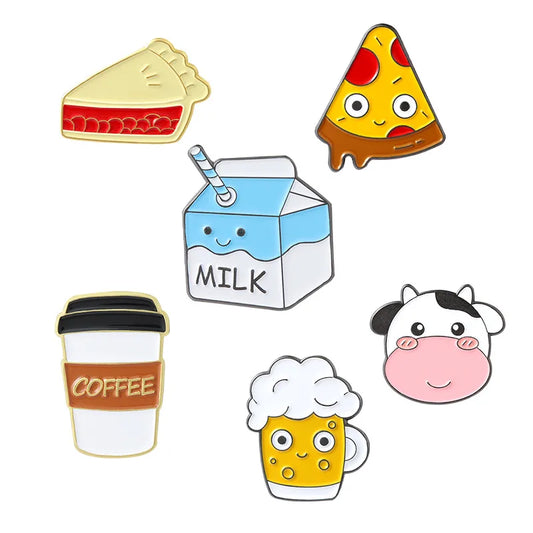 Creative Cartoon Milk Cup Coffee Cup Cow Pizza Cake Beer Shape Alloy Drip Oil Brooch