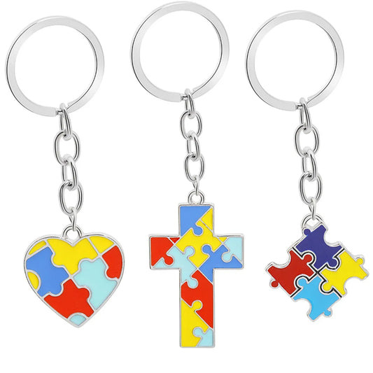 Creative Children'S Puzzle Wild Four-Color Puzzle Drop Oil Splicing Color Heart-Shaped Cross Key Ring Pendant Wholesale Nihaojewelry