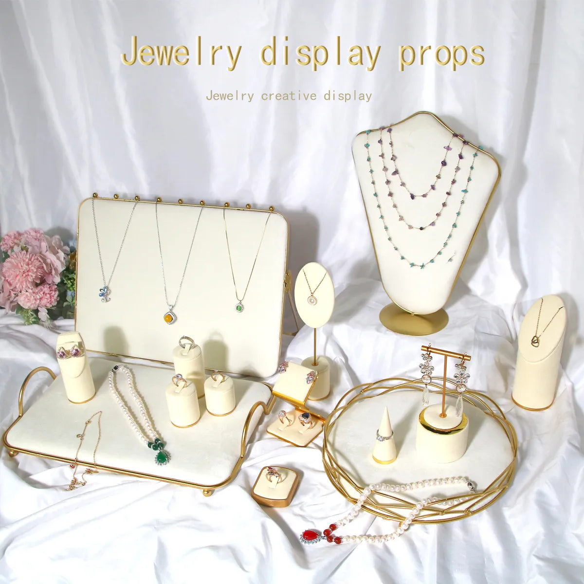 Creative Combination Jewelry Rack Metal White Suede Jewelry Rack Ring Necklace Bracelet Pendant Shooting Props