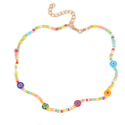 Creative Contrast Color Colorful Flower Glass Miyuki Beads Necklace Wholesale