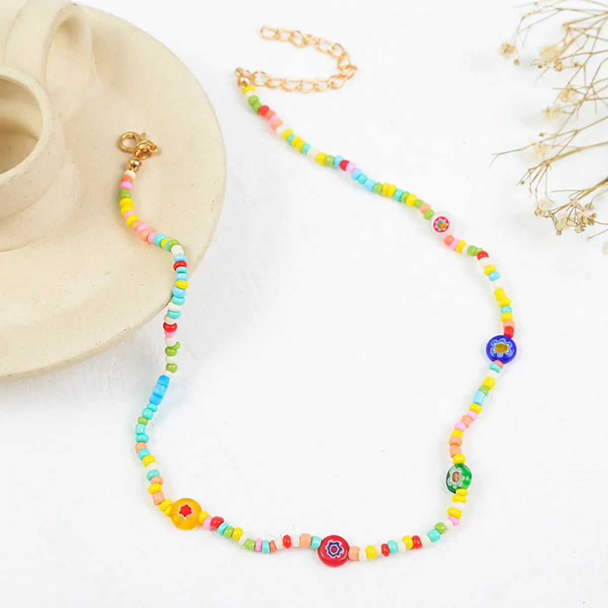 Creative Contrast Color Colorful Flower Glass Miyuki Beads Necklace Wholesale