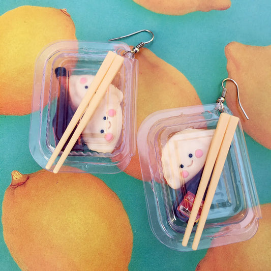 Creative Cute Artificial Bento Lunch Box Pendant Earrings