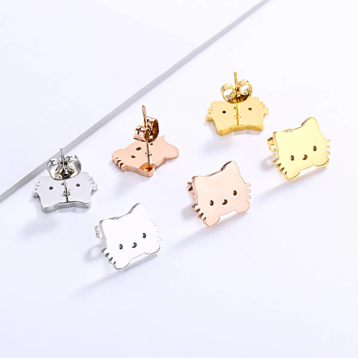 Creative Cute Cat Stainless Steel Stud Earrings Wholesale Gooddiy