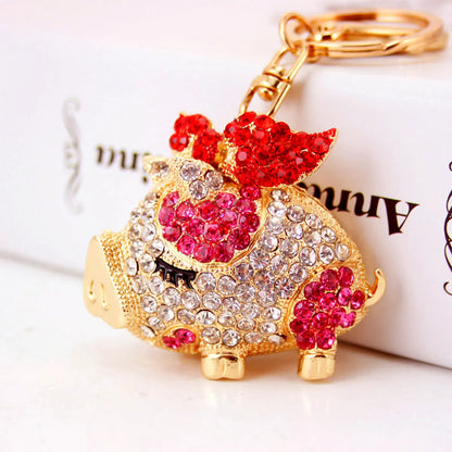 Creative Cute Diamond Zodiac Pig Car Keychain