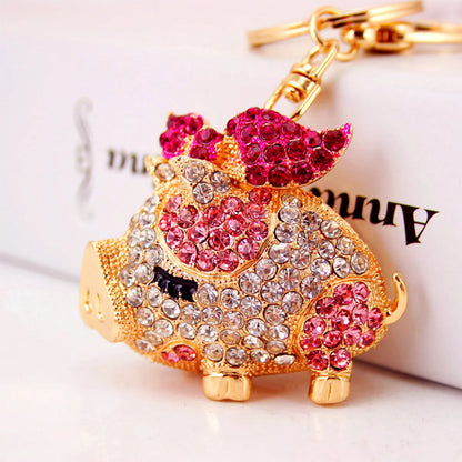 Creative Cute Diamond Zodiac Pig Car Keychain