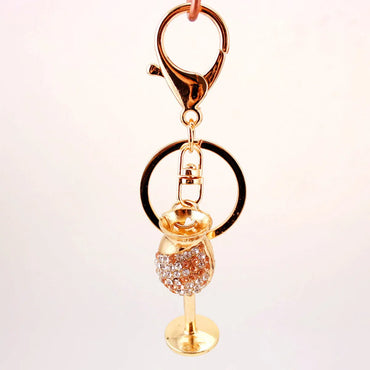 Creative Diamond-Studded Goblet Keychain Red Wine Glass Key Chain Metal Pendant