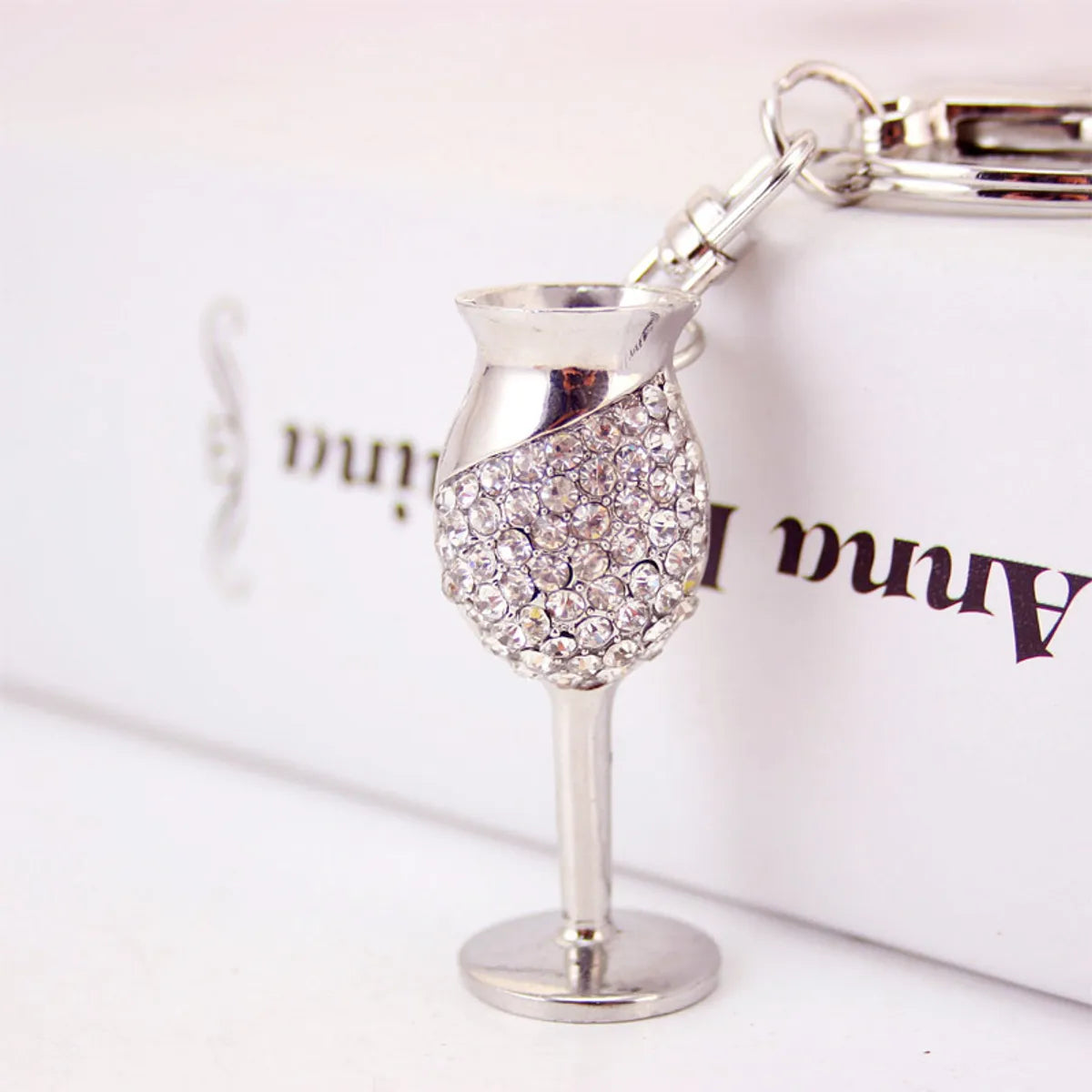 Creative Diamond-Studded Goblet Keychain Red Wine Glass Key Chain Metal Pendant