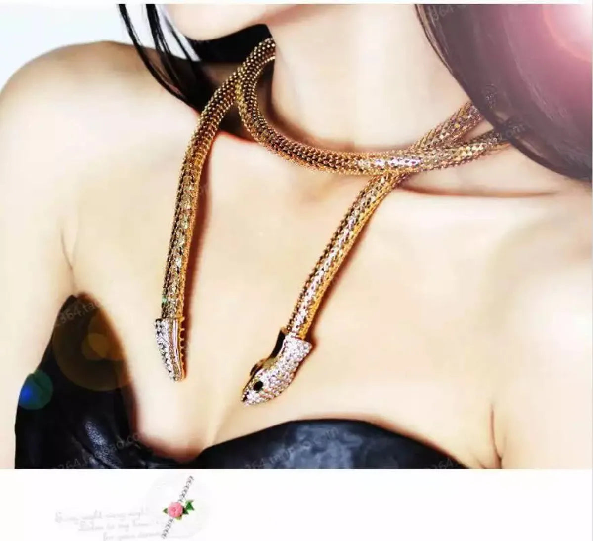 Creative Exaggerated Snake-Shaped Hollow Alloy Inlaid Rhinestone Necklace