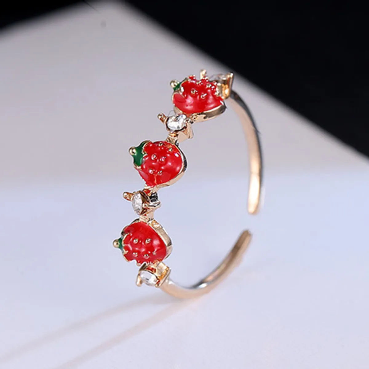 Creative Fashion Red Strawberry Inlaid Diamond Copper Open Ring