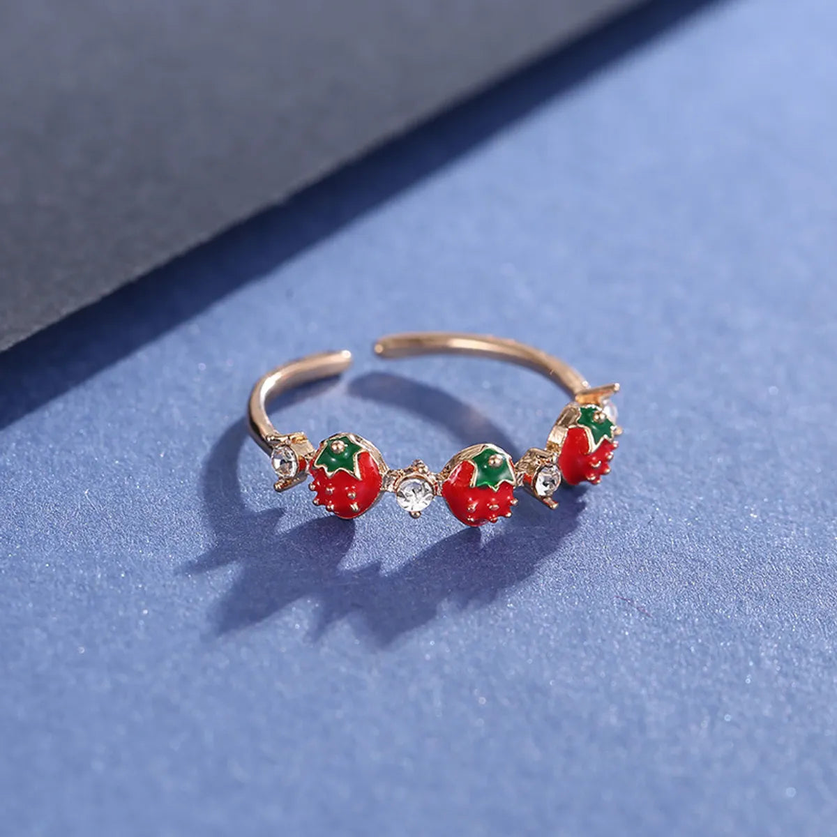 Creative Fashion Red Strawberry Inlaid Diamond Copper Open Ring