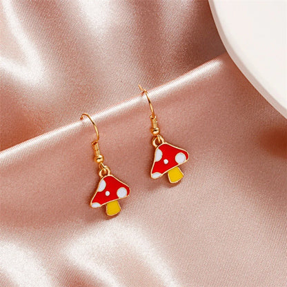 Europe And America Creative Fun Mushroom Earrings For Women Ins Style Cute Colorful Oil Necklace Small Mushroom Earrings Earrings Popular Sale