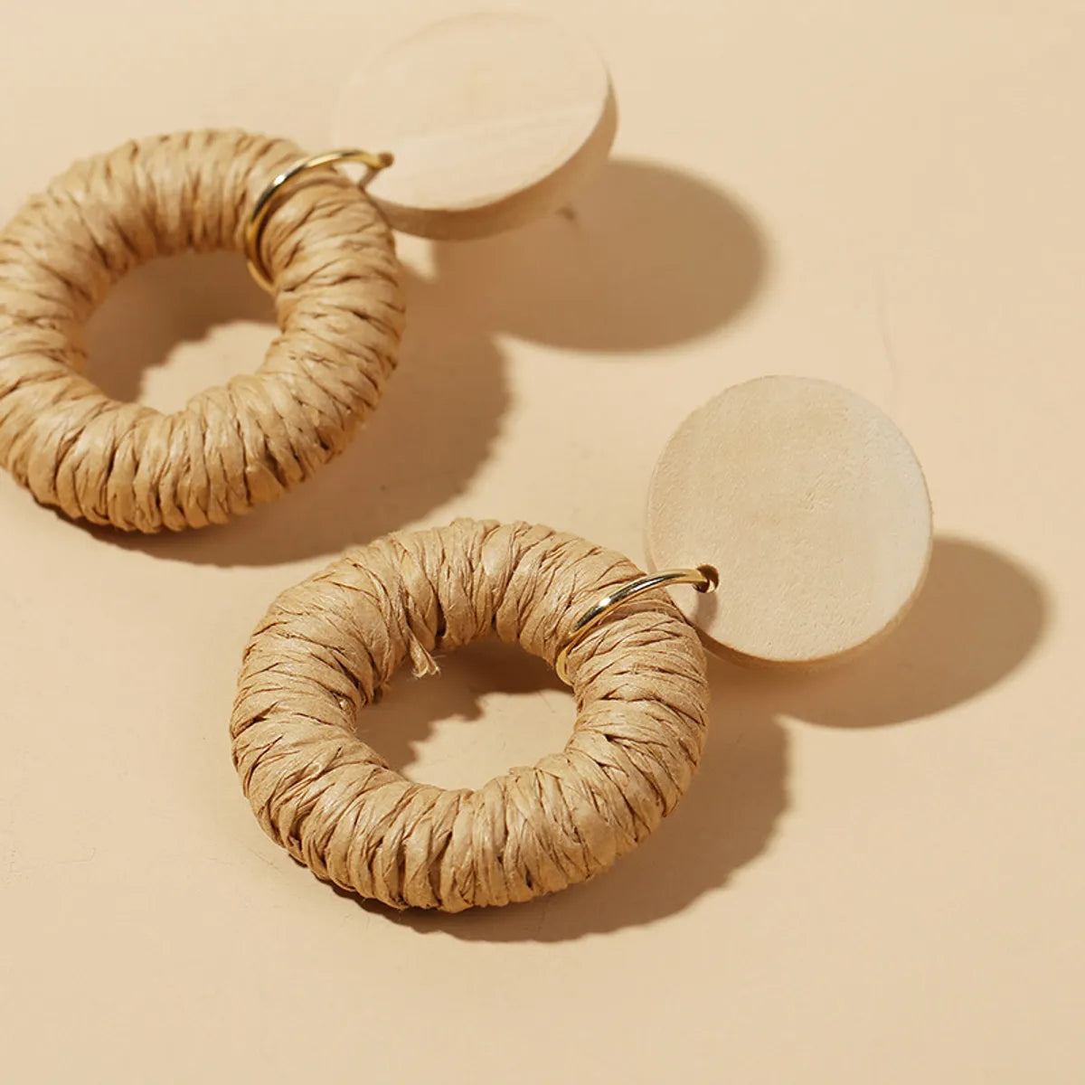 Creative Geometric Wood Round Rattan Female Handmade Metal Earrings Jewelry