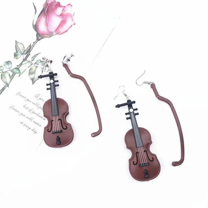 Creative Hand-Made Violin Retro Musical Instrument Earring Contrast Color