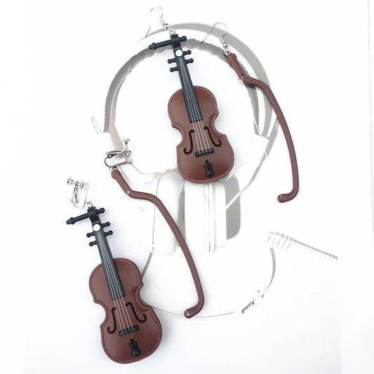 Creative Hand-Made Violin Retro Musical Instrument Earring Contrast Color