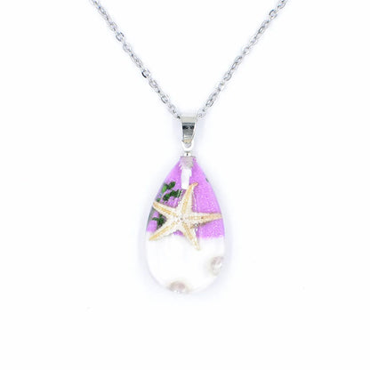 Creative Handmade Resin Starfish Shell Water Drop Stainless Steel Necklace Women's Jewelry Student Travel Necklace