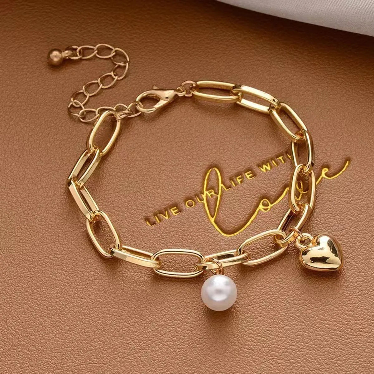 Creative Hip-Hop Heart Pearl Cross Gold Coin Portrait Pendant Bracelet