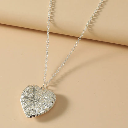 Creative Hollow Heart Shape Pendant Photo Box Pendant Necklace