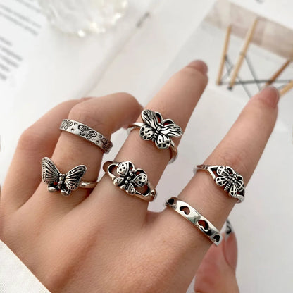 Creative Hollow Heart Shaped Butterfly Ring Set Six-piece Set