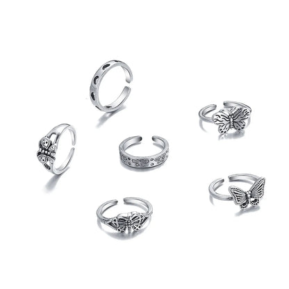 Creative Hollow Heart Shaped Butterfly Ring Set Six-piece Set