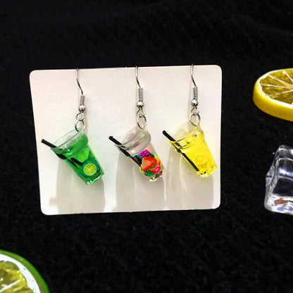 Creative Lemon Cup Fun Fruit Drink Cartoon Funny Earrings Wholesale