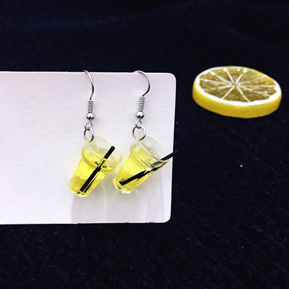 Creative Lemon Cup Fun Fruit Drink Cartoon Funny Earrings Wholesale