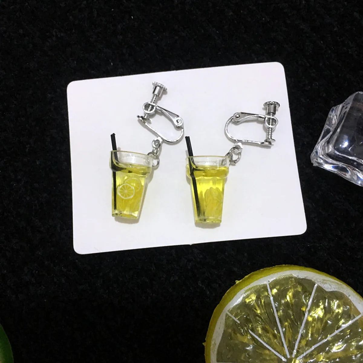 Creative Lemon Cup Fun Fruit Drink Cartoon Funny Earrings Wholesale