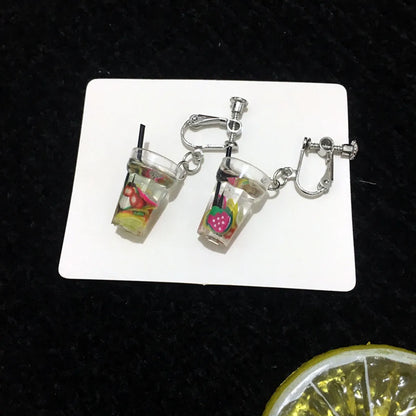 Creative Lemon Cup Fun Fruit Drink Cartoon Funny Earrings Wholesale