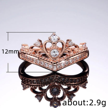 Creative Micro-encrusted Zircon Ladies Crown Copper Ring Classic Fashion Hand Jewelry